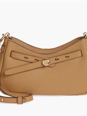 Tory Burch Romy Zip Top Leather Crossbody Bag Purse in Tiramisu